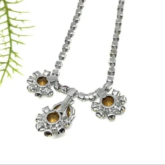 VINTAGE⚜️ANTIQUE Austrian Crystal Pavé Cluster Necklace - Picture 7 of 8